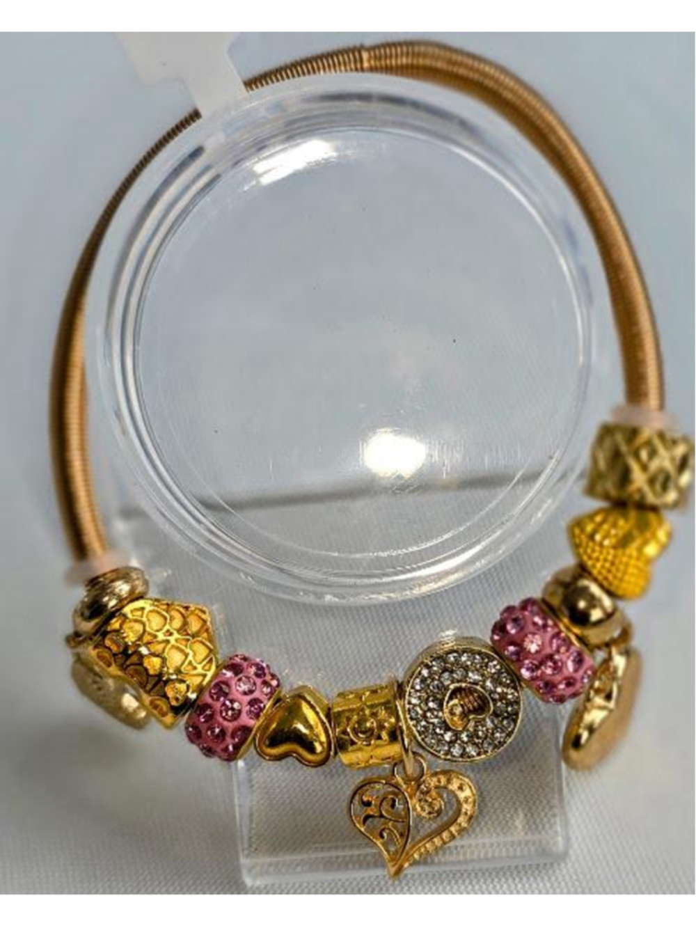 Handmade Charm Bracelet: Acrylic, Resin Beads, Metal Alloy Charms, Golden Snake